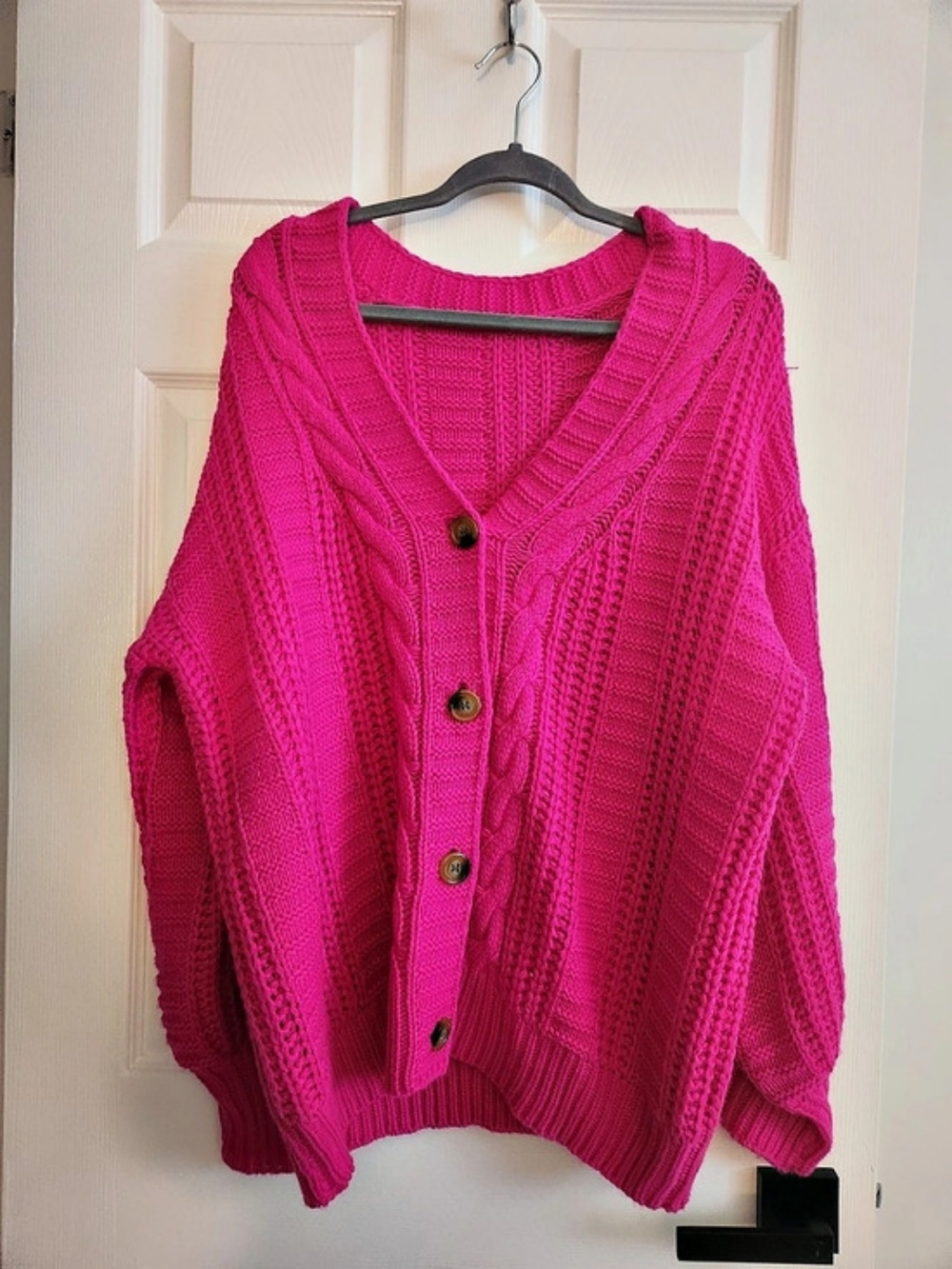 Oversize Pink Cable Knit Cardigan